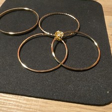 Gold Tone Stackable Bangle Bracelet Set - Lot of 4, Round, Slip-On