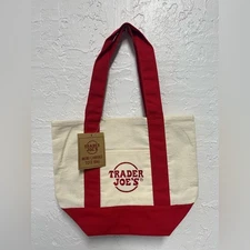 Trader Joe's Red and Cream Canvas Mini Tote Bag