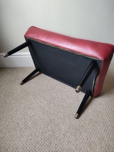 Vintage Mid-Century Red Vinyl Faux Leather Look Foot Stool Ottoman Retro MCM - Picture 2 of 12