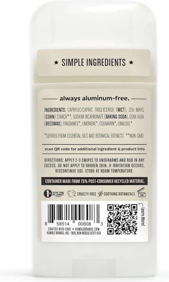 Paquete de 3 desodorantes sin aluminio Humble Brands Palo Santo, lavanda, pomelo Foto 2 de 4