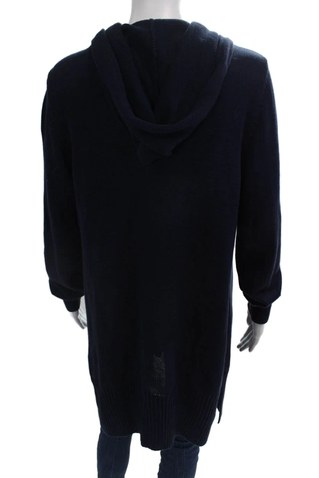 Cárdigan suéter con capucha delantero abierto manga larga Repeat para mujer azul marino algodón grande Foto 3 de 4