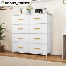 8 Drawers Dresser White Fabric Tall Tower Waterproof Organizer Golden Handle