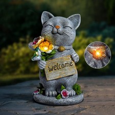 Garden Outdoor Statues Solar Cat Outside Statue Garden Decor for Yard Patio