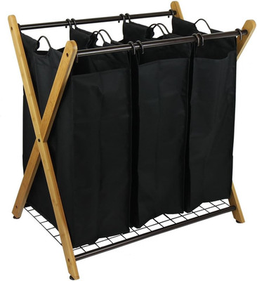 XBS1484 Bamboo 3-Bag Laundry Sorter Black, 29.75 In. H X 19.10 In. W X 27 In.