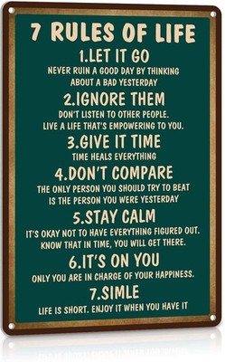 Tin Metal Signs 8x12 Inspirational Quote Signs 7 Rules of Life Motivational Post