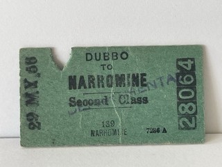 NSWGR Railway Second Class Ticket Dubbo to Narromine 1956