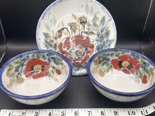 Highland Stoneware Scotland Hand Painted Poppy Pattern Plate & 2 Bowls Set