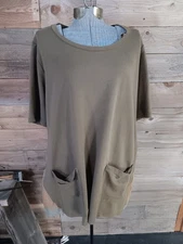 LOGO Lounge By Lori Goldstein Embroidered Tunic Top Pockets Sz 2X Olive