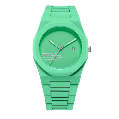 1pc Men's Grey Tape Handsome and Versatile Calendar Pointer Green