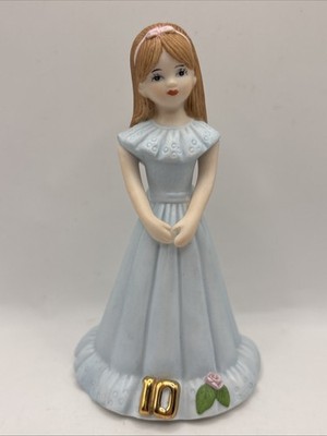 Vintage 1982 Enesco Growing Up Birthday Girls Figurine Age 10 Brunette