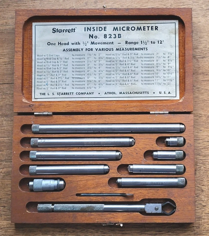 Starrett No.823B Tubular Inside Micrometer Set w/(8) Rods (1 1/2" - 12") & Case - Image 4 of 4