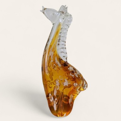 Vintage Crystal Clear Giraffe Figurine Art Bubble Glass Amber Clear Safari Decor