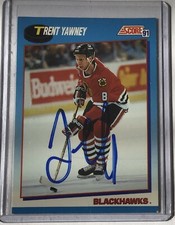 TRENT YAWNEY CHICAGO BLACKHAWKS SIGNED SCORE 1991-92 CARD #439 AUTOGRAPH