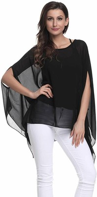 Wiwish Women's Baggy Solid Sheer Chiffon Caftan Poncho Plus Size Batwing Tunic Top Blouse Wiwish Women's Baggy Solid Sheer Chiffon Caftan Poncho Plus Size Batwing Tunic Top Blouse