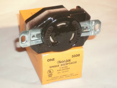 HUBBELL HBL3330 SINGLE RECEPTACLE 125/250V 30A 3P 3W NON-GROUNDING CERAMIC 3330