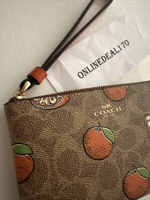 Coach CBB82 Corner Zip Wristlet In Signature Canvas With Orange