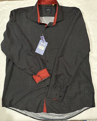 Azaro Uomo Men's Slim-Fit Black Red Nautical Button Down Dress Shirt Size  2XL