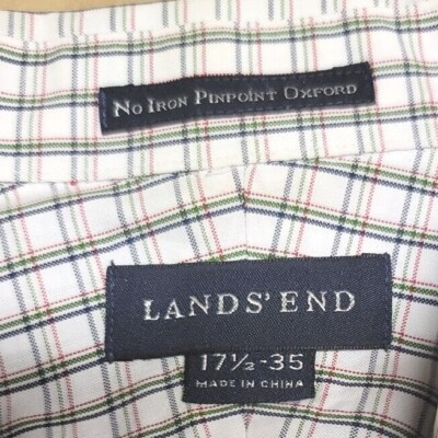 s Lands End Men's Red, Green, Black Check Oxford Long-Sleeve Shirt