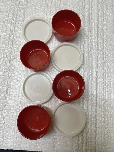 4 Red Tupperware 1oz Smidgets Pill Dressing Container Set Red Blue - Picture 3 of 3