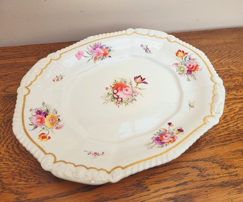 Rockingham Oval Platter Stand 535 Pattern Floral Sprays Gadrooned Shell Edge - Picture 4 of 10