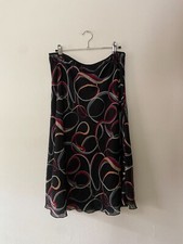 VTG 90s Wrapper Chiffon Abstract Black Colorful Ribbon Print Midi Skirt L Fairy