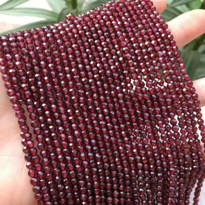 Echt 4mm Natürlich Dunkelrot Granat Facettiert Runde Edelstein Lose Perlen 15" - Bild 1 von 4
