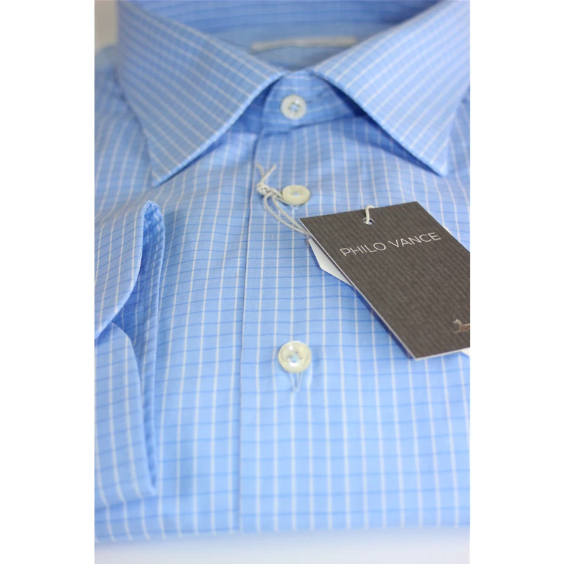 CAMICIA UOMO CALIBRATA 100% COTONE COLLO TG 50-51-52-53-54 PHILO VANCE QUADRI - Immagine 3 di 4