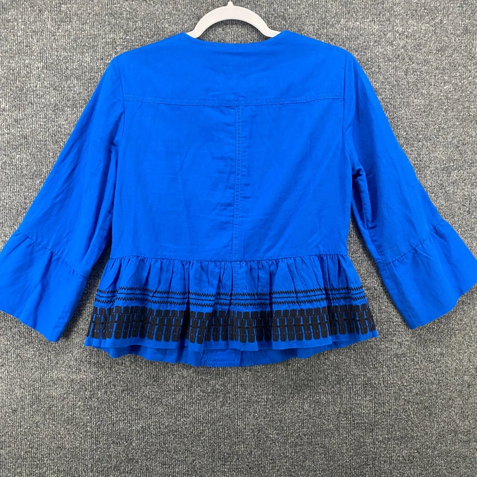 Chaqueta Blazer Ann Taylor Petite Mujer PS Azul Lino Algodón Volantes Carrera Damas Foto 4 de 4