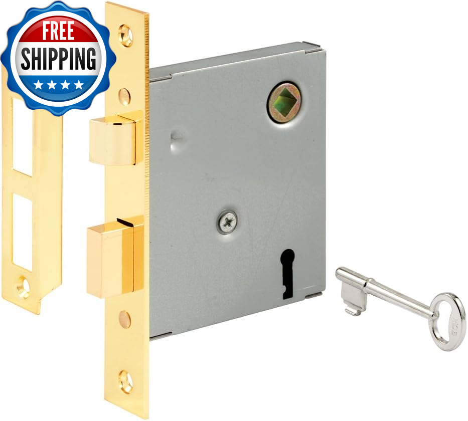 Vintage Indoor Mortise Lock Assembly Kit with Brass Plated Finish-image