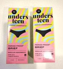 NIB 2X Unders Teen Black Period Underwear Regular Absorbency Briefs M Fits sz 12