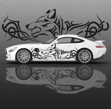 2Pcs Black Car Body Side Door Stickers Running Wolf Totem Vinyl Decals Universal