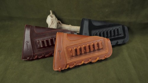Custodia in pelle per munizioni copri fucile fucile buttstock per .357/.308/.22lr/12GA - Video 1 di 1