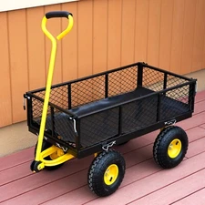 500 Lbs Garden Carts Yard Mesh Wagon Lawn Utility Cart Outdoor Steel Heavy Duty