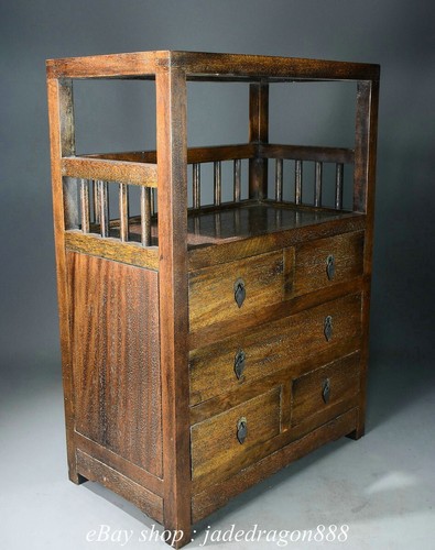 20" Old Chinese Huali Wood Carving Furniture Drawer Cabinet - Picture 3 of 8