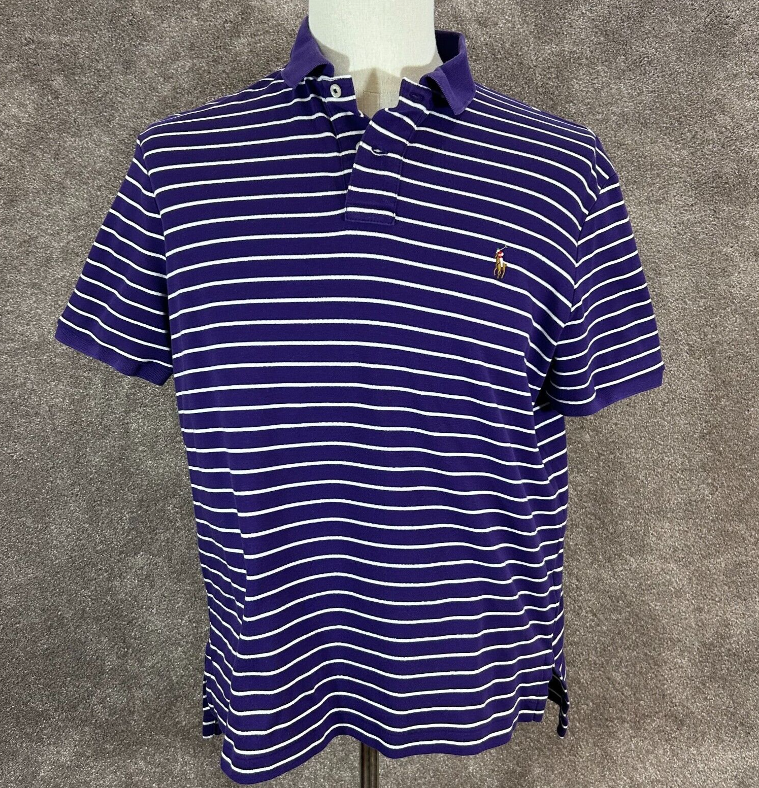 Polo Ralph Lauren camicia uomo grande viola bianca a righe polo carne pony