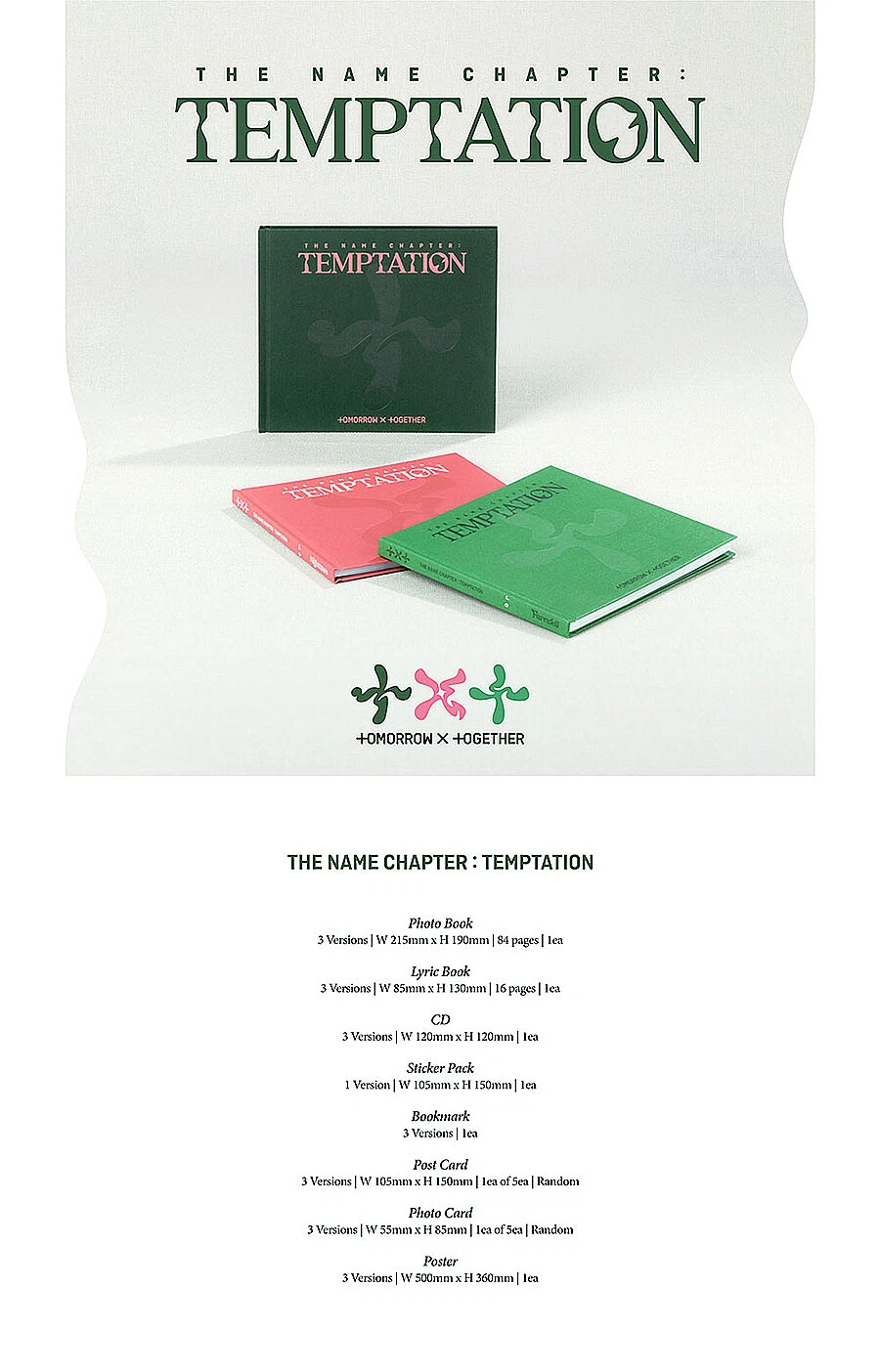 TXT [THE NAME CHAPTER : TEMPTATION] Album CD+Photo Book+2