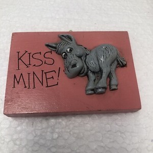Wallace Vintage Donkey Wooden Wall Desk Plaque Kiss Mine VDAY VALENTINES