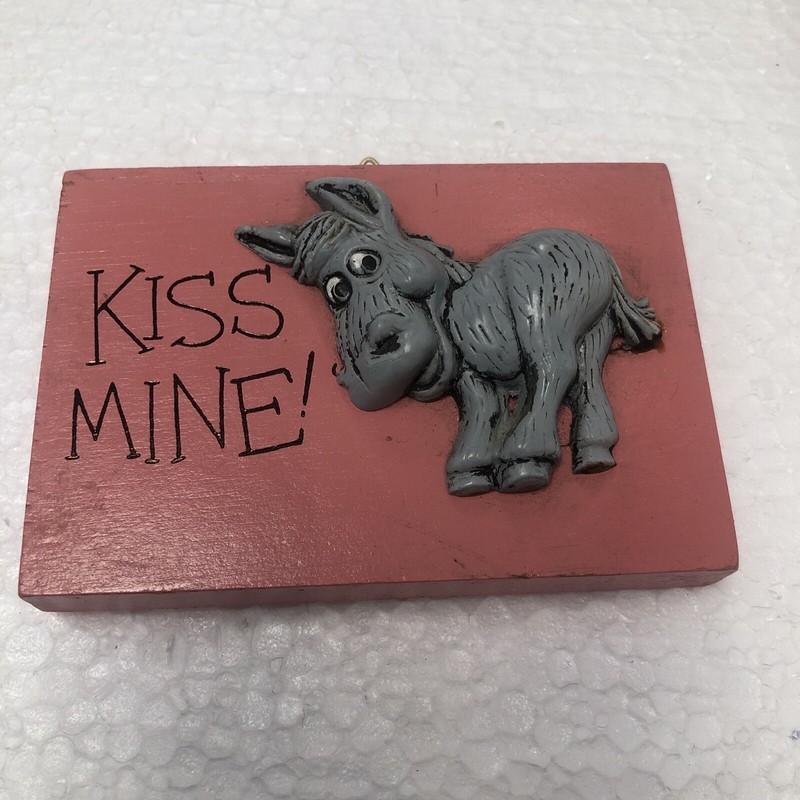 Wallace Vintage Donkey Wooden Wall Desk Plaque Kiss Mine VDAY VALENTINES