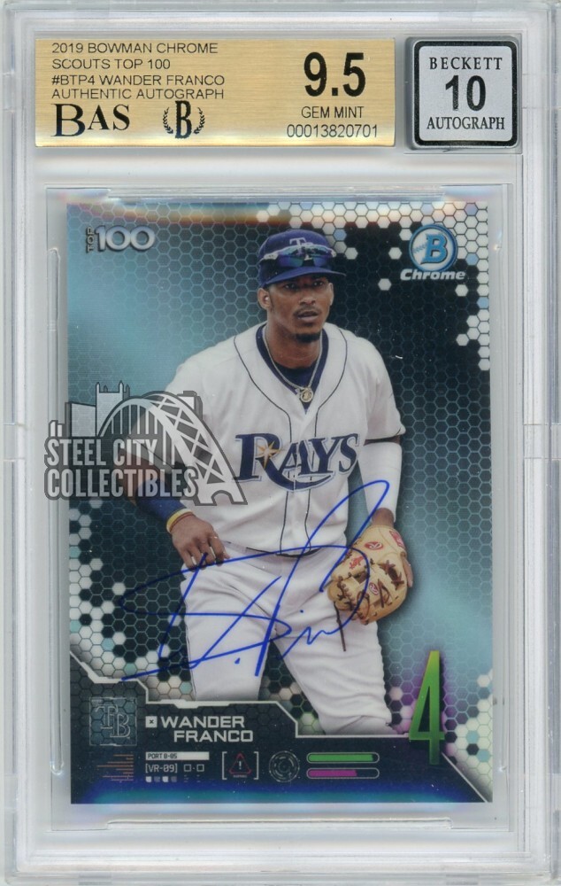 Wander Franco Autographed Signed Rays 2019 Bowman Chrome Top 100 Card #BTP4 BGS 9.5 BAS 10 