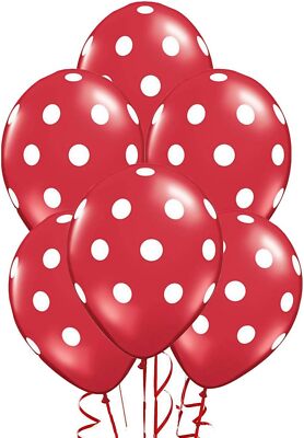 PMU Polka Dot Balloons - 6 Pack 11 Inch Pink With White Dots Premium Latex Party Balloons