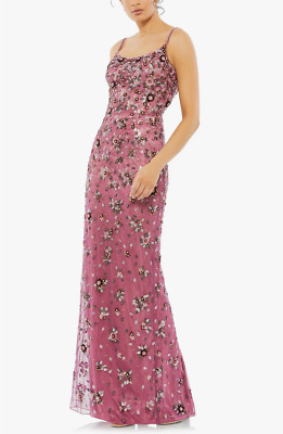 Mac Duggal Raspberry Purple Floral Beaded Column Gown Size 12