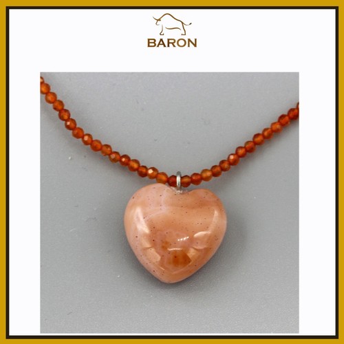 PERFECT HEART CHOKER NATURAL CARNELIAN STONE ADJUSTABLE 12.5-15.5 VALENTINE #18 - Picture 2 of 10