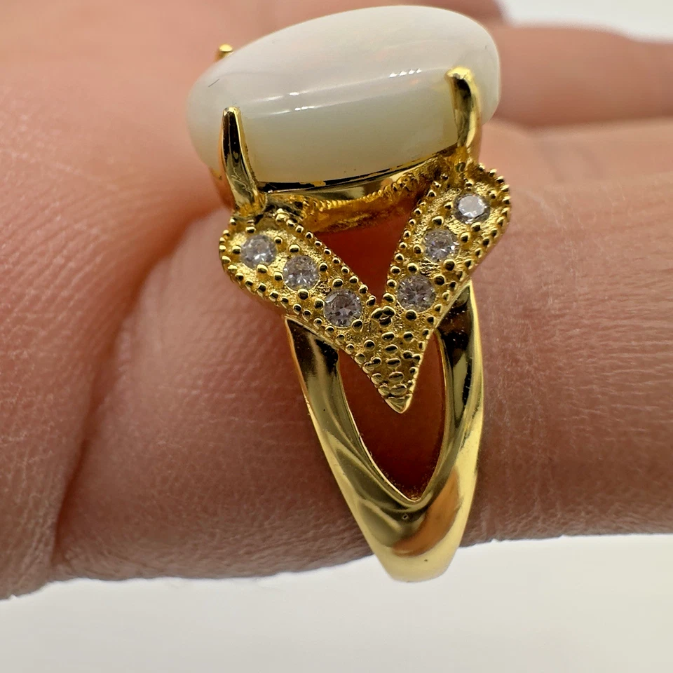 Anillo Stauer de Colección Plata de Ley 925 Diamante Real y Ópalo de Fuego Talla 6 Foto 4 de 4