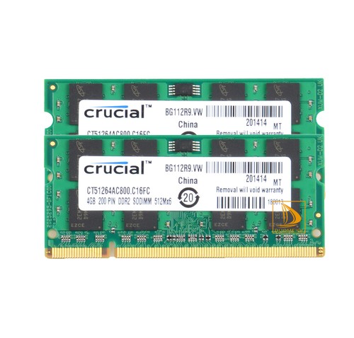 Crucial 4X 4GB 2RX8 PC2-6400 DDR2-800MHz Non-Ecc Memory RAM SODIMM Laptop" - Picture 4 of 8