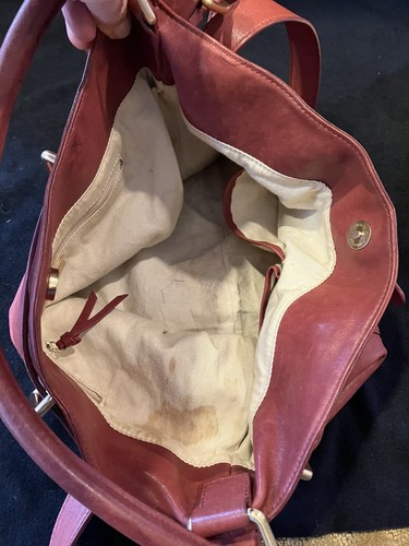 CHARLES DAVID Medium Cinnamon Red Leather & Brass Shoulder Bag Designer Purse - Picture 15 of 15