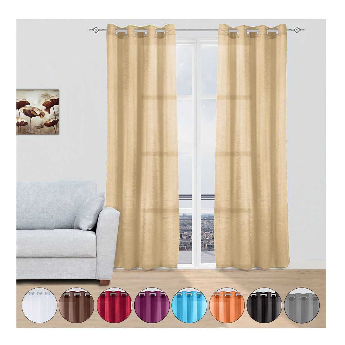 Cortinas Modernas Translucidas 2 Piezas con Anillos Plateados 150x260cm.