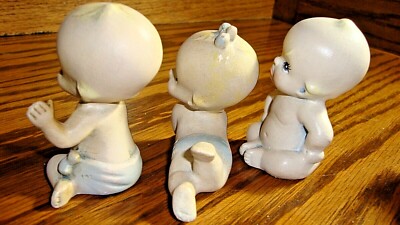 Vintage Set (3) Ceramic Babies In Diapers Collectible Sculpture