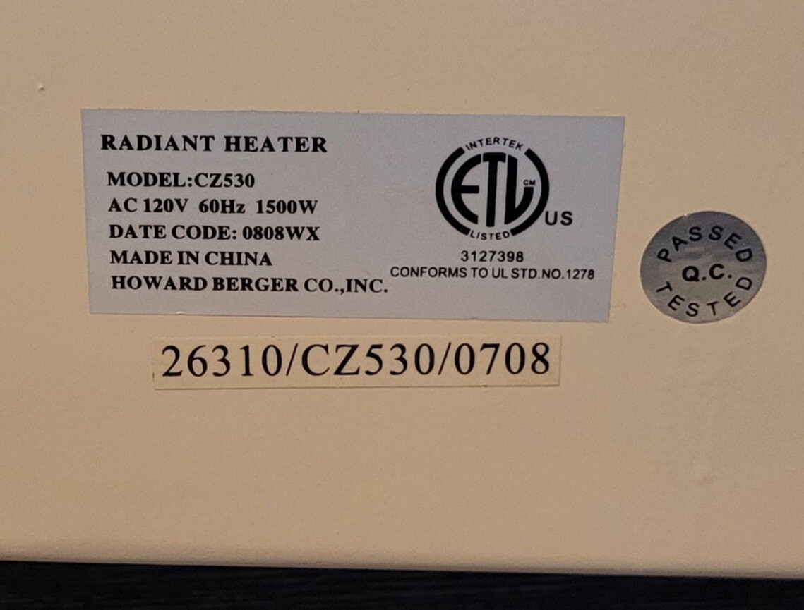 Comfort Zone Model-CZ530 1500W Radiant Electric Heater. 75877025296 | eBay