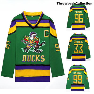 #ad Customize Mighty Ducks Movie #96 Conway #99Banks #33 Goldberg #66 Hockey Jersey $35.97