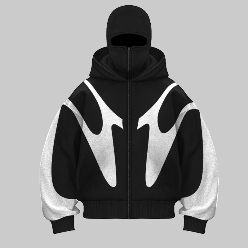 【SATIIIZ】Haive String Hooded Field Jacket Hip Hop Devil Pattern Hoodie Windproof Harajuku Y2K Style